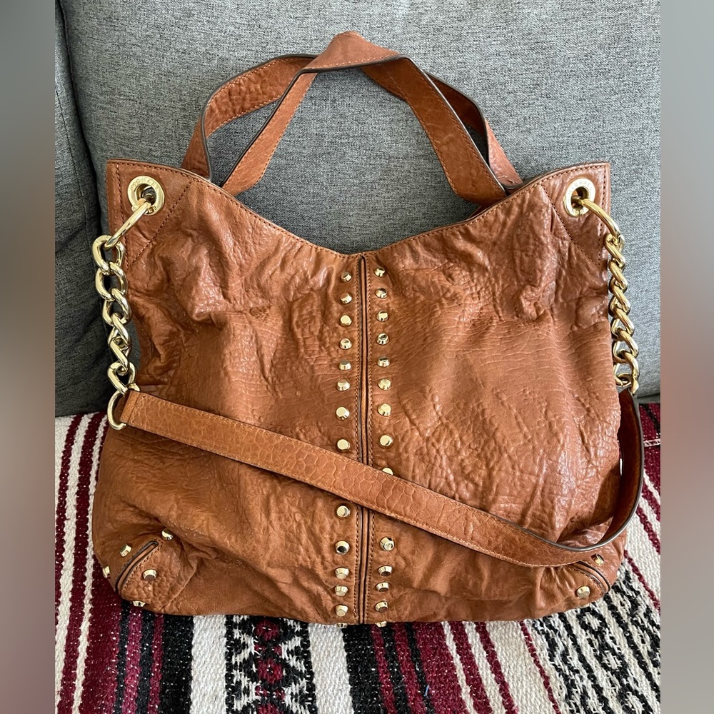 Vintage Michael Kors caramel pebble leather shoulder tote bag